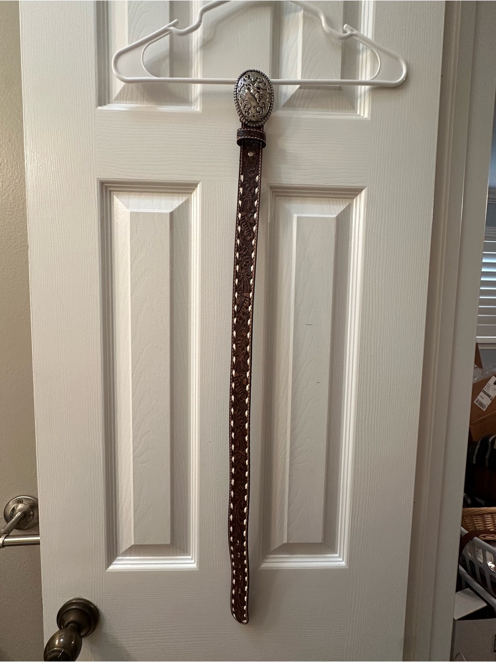 Ariat Brown Braided Leather Belt with Cream Stitching
